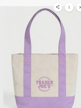 NWT- Large Trader Joe's Lavender and Cream Canvas Tote Bag